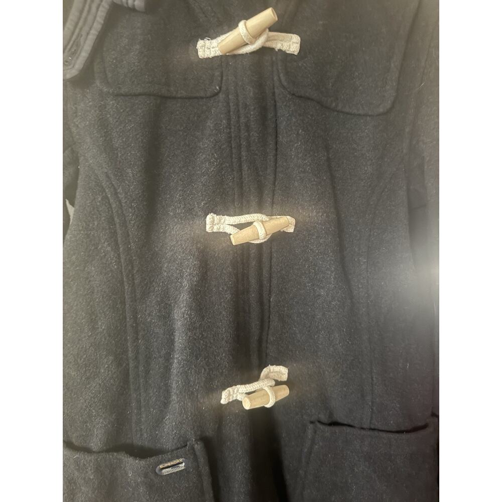MINT Superdry Duffle Wool Hooded Zip Coat Grey Purple Toggle Size L WARM EUC - Picture 4 of 11